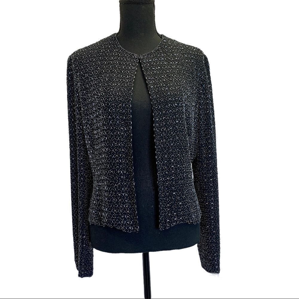 Peter Nygard beaded long sleeve evening jacket black Sz 6